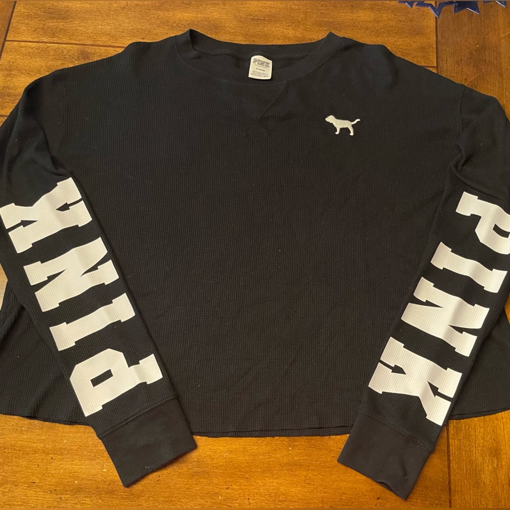 PINK Victoria’s Secret - Waffle Crop Top Black/White